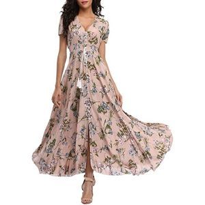 Floral Print Boho Button Up Maxi Dress